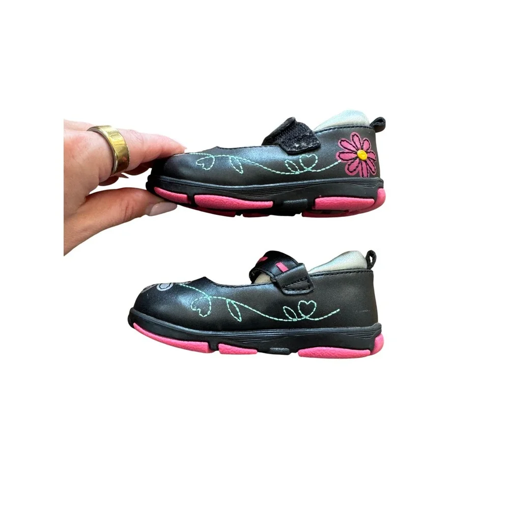 Umi Girls Black Leather Flower‎ Mary Jane Shoes Size 20 EUR 5C Toddler